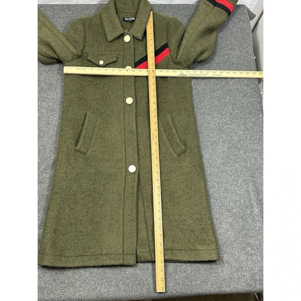 OpenBox Long Wool Blend Coat Olive Green Stripe Detail Medium - Picture 6 of 11